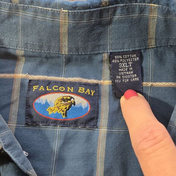 Falcon Bay Mens Blue Plaid Pearl Snap Western Shirt 3XLT Pockets Long Sleeve - Picture 6 of 6